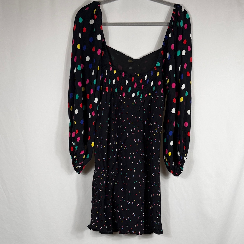 RIXO Multicolor Polka Dot Long Sleeve Dress. Womens Size 12. Flowy Mini Dress - Picture 6 of 7